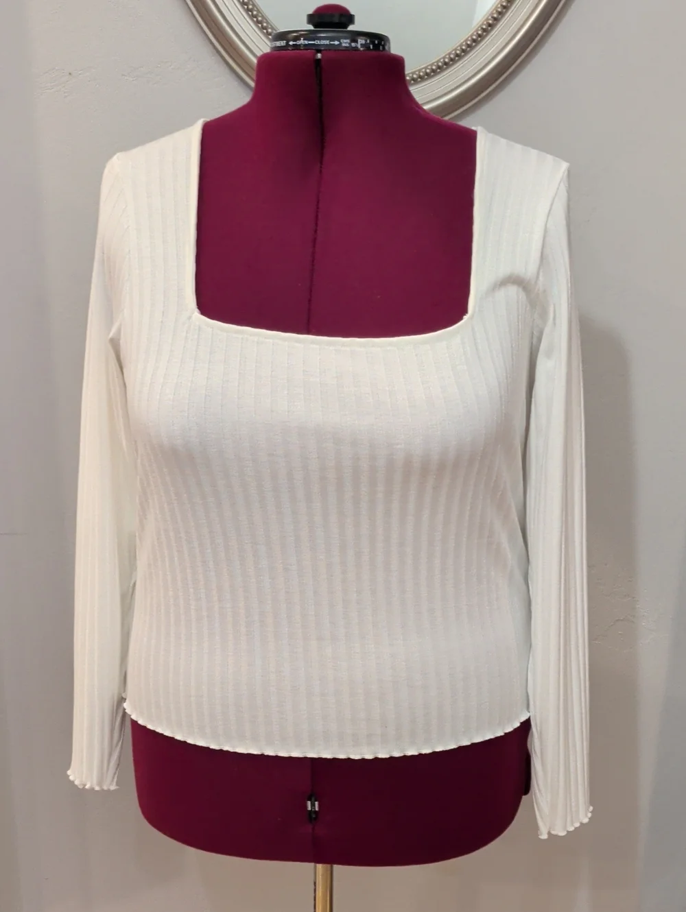 torrid White Ribbed Square Neck Long Sleeve Top